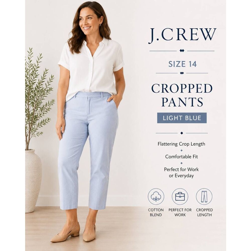 J.Crew Womens Size 14 Light Blue Cropped Ankle Pants Cotton Blend Career